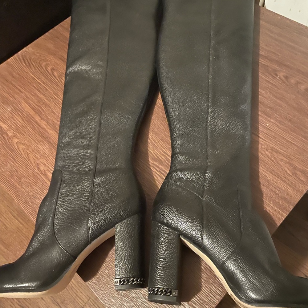 Michael kors over knee boot black with gun medal